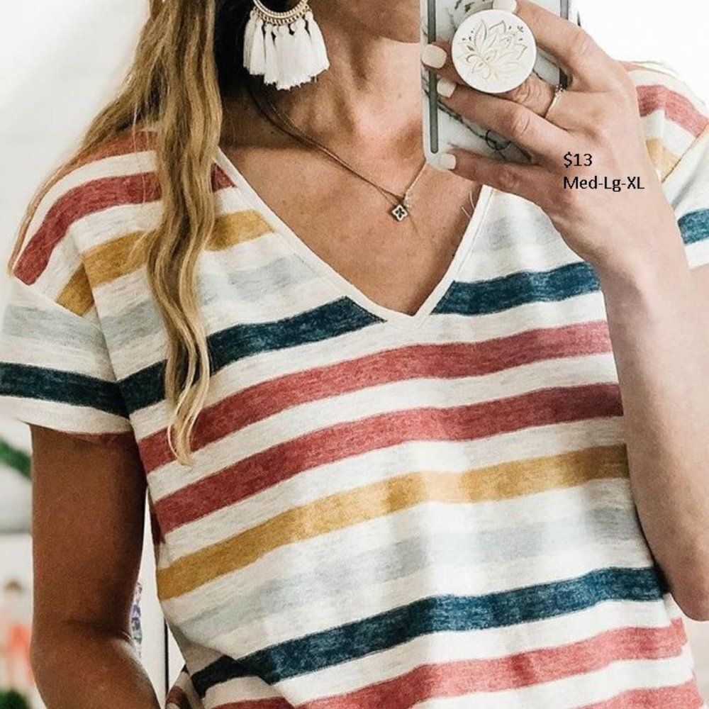 NWT Multicolor Stripes V Neck T-shirt
